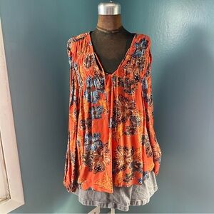 Old Navy Vibrant Orange and Blue Blouse